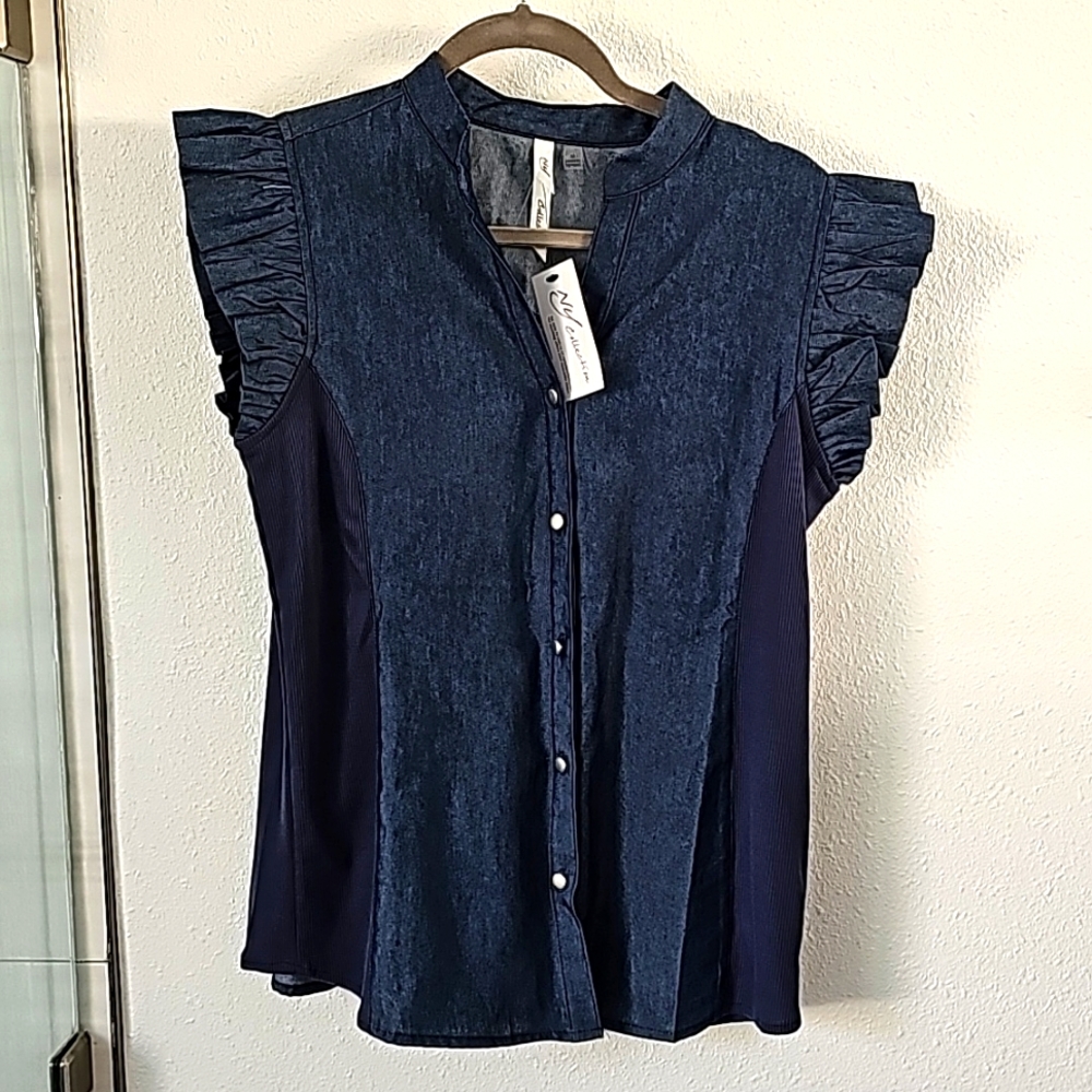 Women's Flanged Sleeve Button Shirt, Size Medium, NWT